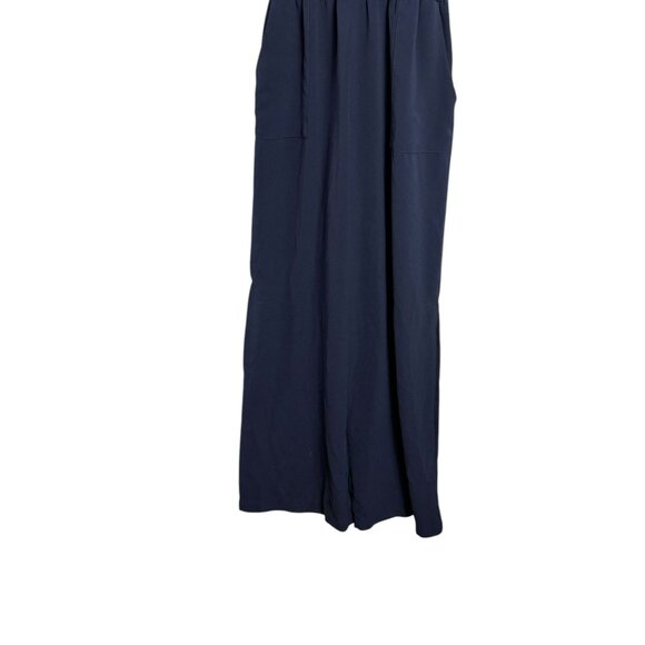 Monteau Womens Navy Jumpsuit Wide Leg Side Slits Elastic Waist V-Neck Stretch Si - Picture 3 of 10